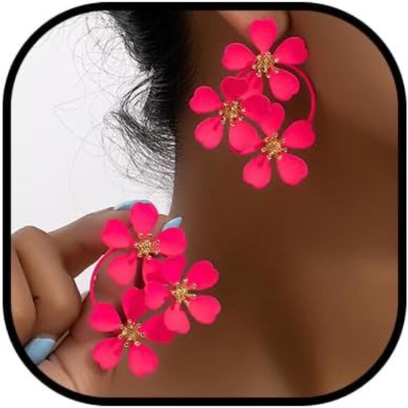 Vintage Camellia Flower Earrings for Women Retro Metal Statement Floral Jewelry - Picture 1 of 6